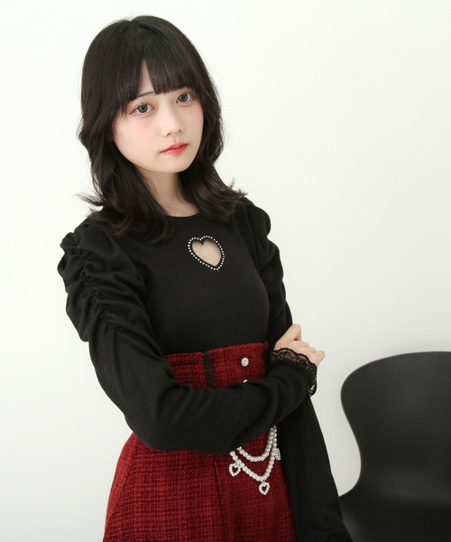 DearMyLove（ディアマイラブ）の「ストーンハートくり抜きリブカットトップス（Tシャツ/カットソー・レディース・ブラック/ホワイト・3L/LL/LARGE/MEDIUM）」の18枚目の写真