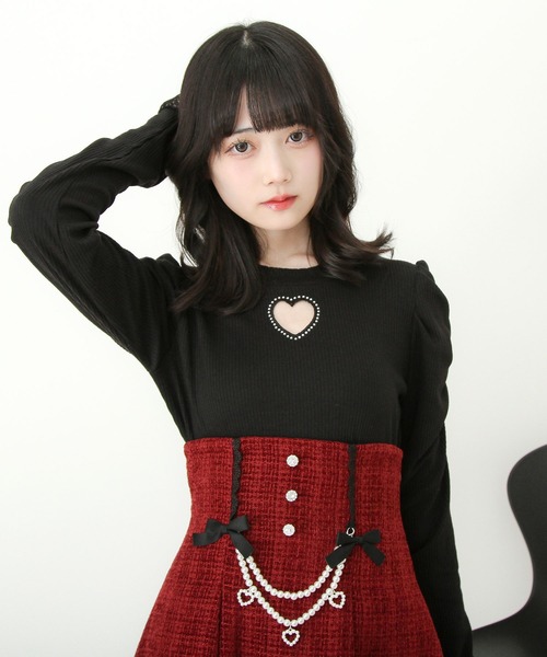 DearMyLove（ディアマイラブ）の「ストーンハートくり抜きリブカットトップス（Tシャツ/カットソー・レディース・ブラック/ホワイト・3L/LL/LARGE/MEDIUM）」の20枚目の写真