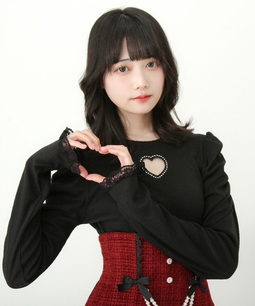 DearMyLove（ディアマイラブ）の「ストーンハートくり抜きリブカットトップス（Tシャツ/カットソー・レディース・ブラック/ホワイト・3L/LL/LARGE/MEDIUM）」の21枚目の写真