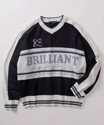 SlashDate（スラッシュデイト）の「【82】切替ロゴデザイン Vネック ジャガードニット（ニット/セーター）」