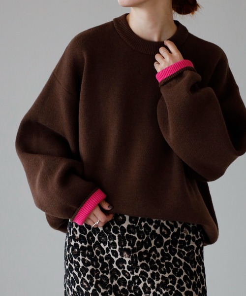 meilmada（メイルマダ）の「バイカラーニットプルオーバー（ニット/セーター・レディース・ブラウン/ブラック/グレー・FREE）」の3枚目の写真