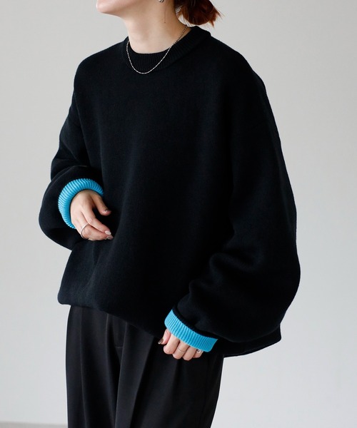 バイカラーニットプルオーバー（ニット/セーター）｜meilmada