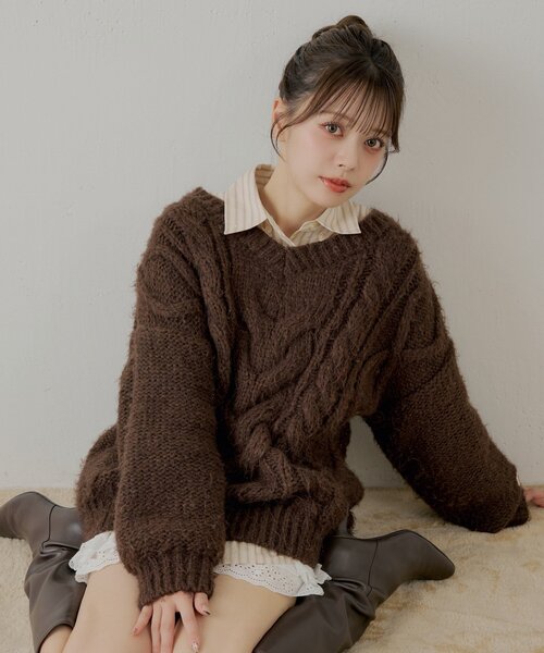 ケーブルVルーズニットワンピース（ワンピース）｜Chico（チコ）の