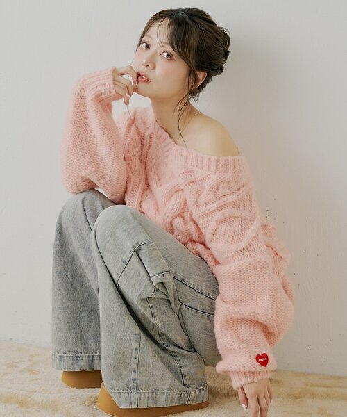 ケーブルVルーズニットワンピース（ワンピース）｜Chico（チコ）の