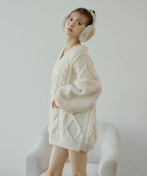 新品 tan ケーブルワンピース ERUKEI エルケイ】ドット/ ロングスリーブ/ 長袖/フリルデザイン/ 膝丈