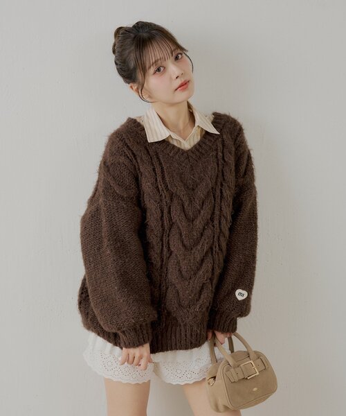 ケーブルVルーズニットワンピース（ワンピース）｜Chico（チコ）の