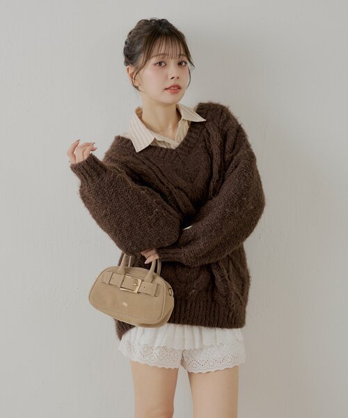 Chico（チコ）の「ケーブルVルーズニットワンピース（ワンピース・レディース・ベージュ/ブラウン/アイボリー/ピンク・FREE）」の10枚目の写真