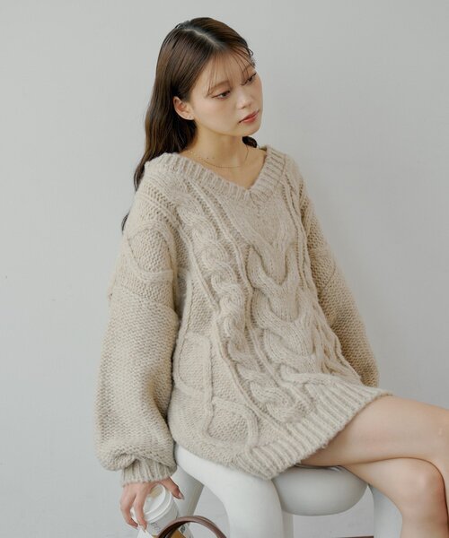 ケーブルVルーズニットワンピース（ワンピース）｜Chico（チコ）の