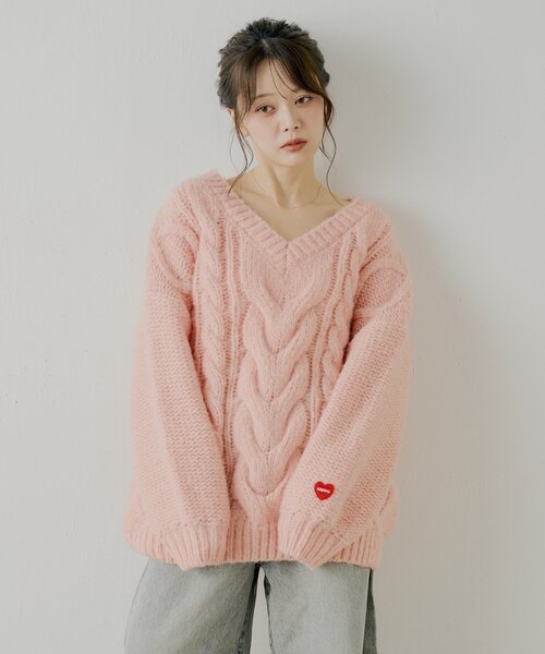 ケーブルVルーズニットワンピース（ワンピース）｜Chico（チコ）の