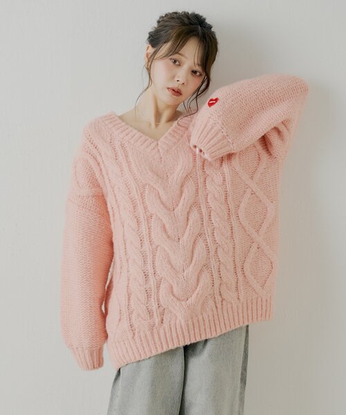 ケーブルVルーズニットワンピース（ワンピース）｜Chico（チコ）の