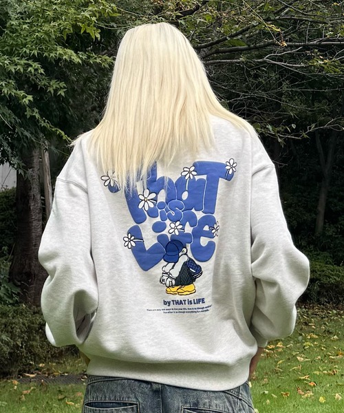That's life（ザッツライフ）の「HEAVY WEIGHT 13.0oz "FLOWER BOY" LOGO SWEAT 長袖 スウェット 秋服 冬服 ビッグシルエット ヘビーウェイト 肉厚生地 ユニセックス トップス 裏パイル（スウェット・メンズ・ブラウン/ブラック/ネイビー/オートミール・MEDIUM/LARGE/X-LARGE）」の3枚目の写真