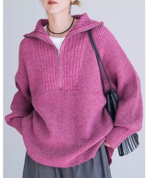 ハーフジップ」に該当するニット/セーター（ピンク/桃色系・無地