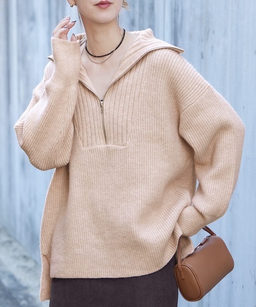 LETLOOSE ハーフジップニット Loose（ルース） セーター ニット シャギー ルーズハーフジップニット