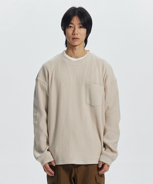 FRIZMWORKS(フリズムワークス)の「OVERSIZED WAFFLE POCKET TEE 002 _ CREAM(Tシャツ/カットソー・メンズ・その他・MEDIUM/LARGE/X-LARGE/SMALL)」の1枚目の写真