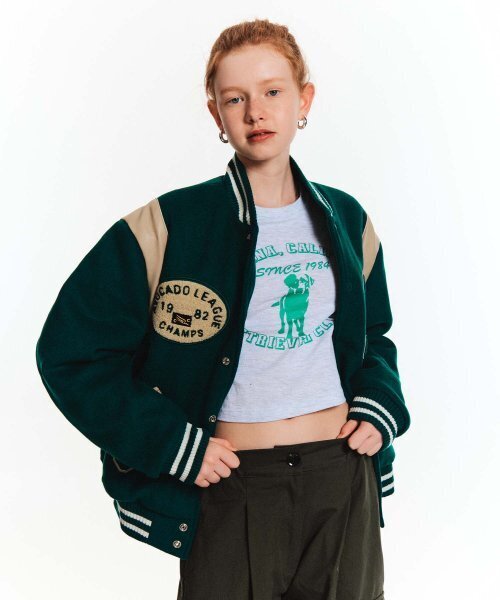 Retriever Club（レトリーバークラブ）の「BIG R LOGO PATCH STADIUM JACKET [GREEN]（スタジャン・レディース・その他・LARGE）」の8枚目の写真