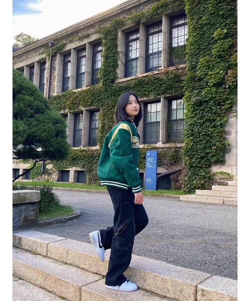 セール】BIG R LOGO PATCH STADIUM JACKET [GREEN]（スタジャン