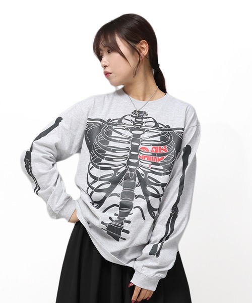 EXAMPLE（エグザンプル）の「EXAMPLE BONES HEART L/S TEE（Tシャツ/カットソー・メンズ・ブラック/アッシュ/ブラック系その他/ホワイト・M/L/XL/XXL）」の4枚目の写真