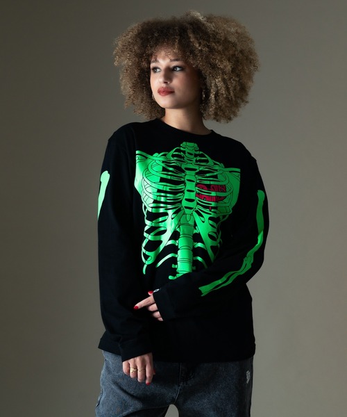 EXAMPLE（エグザンプル）の「EXAMPLE BONES HEART L/S TEE（Tシャツ/カットソー・メンズ・ブラック/アッシュ/ブラック系その他/ホワイト・M/L/XL/XXL）」の2枚目の写真