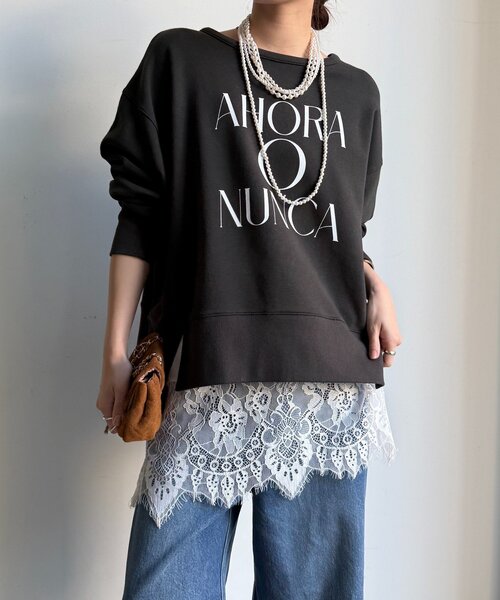 DouDou(ドゥドゥ)の「【WEB限定】サイドスリットロゴスウェット(Tシャツ/カットソー・レディース・ライトベージュ/グレー/チャコールグレー・FREE)」の11枚目の写真