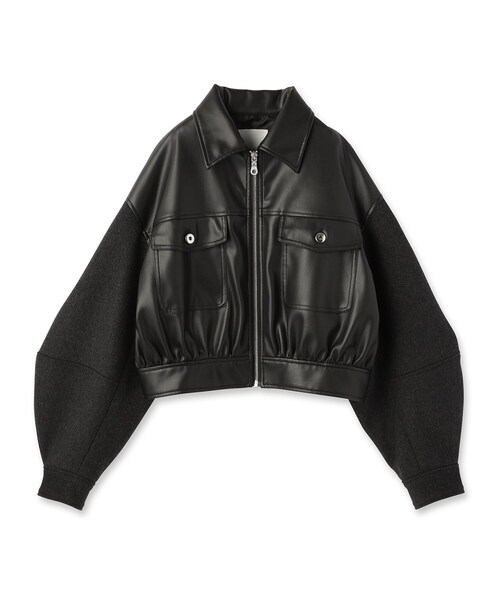 GALLEST（ギャレスト）の「レザー調メルトンMIXブルゾン（ブルゾン・レディース・ライトグレー/ブラック・38）」の4枚目の写真
