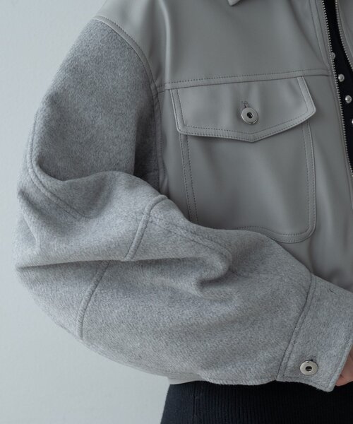 GALLEST（ギャレスト）の「レザー調メルトンMIXブルゾン（ブルゾン・レディース・ライトグレー/ブラック・38）」の16枚目の写真