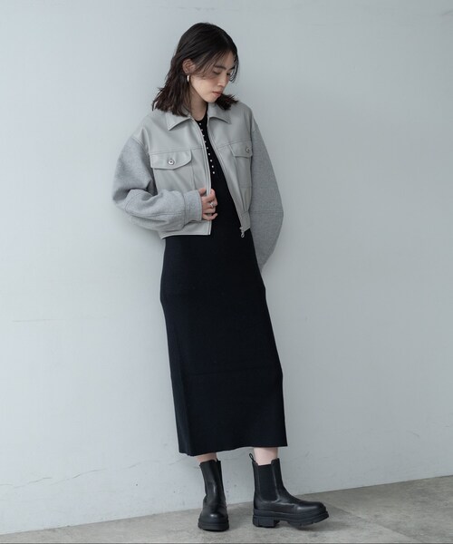 GALLEST（ギャレスト）の「レザー調メルトンMIXブルゾン（ブルゾン・レディース・ライトグレー/ブラック・38）」の18枚目の写真