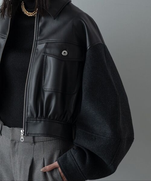GALLEST（ギャレスト）の「レザー調メルトンMIXブルゾン（ブルゾン・レディース・ライトグレー/ブラック・38）」の20枚目の写真