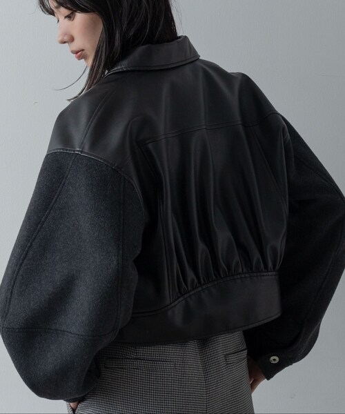 GALLEST（ギャレスト）の「レザー調メルトンMIXブルゾン（ブルゾン・レディース・ライトグレー/ブラック・38）」の9枚目の写真