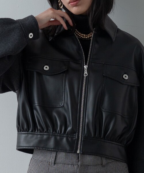 GALLEST（ギャレスト）の「レザー調メルトンMIXブルゾン（ブルゾン・レディース・ライトグレー/ブラック・38）」の10枚目の写真
