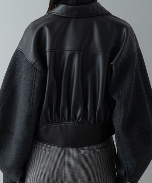 GALLEST（ギャレスト）の「レザー調メルトンMIXブルゾン（ブルゾン・レディース・ライトグレー/ブラック・38）」の11枚目の写真