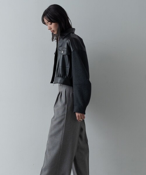 GALLEST（ギャレスト）の「レザー調メルトンMIXブルゾン（ブルゾン・レディース・ライトグレー/ブラック・38）」の13枚目の写真