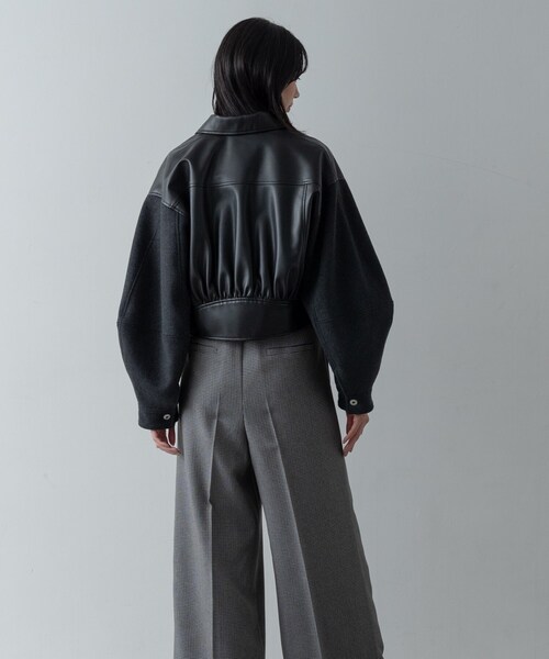 GALLEST（ギャレスト）の「レザー調メルトンMIXブルゾン（ブルゾン・レディース・ライトグレー/ブラック・38）」の14枚目の写真