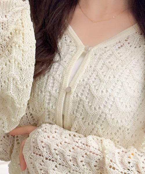 mily bilet(ミウィビレット)の「【mily bilet】“涼しげ×あざと可愛い”の最強タッグ♪透かし編みシェル釦付きクロップドカーディガン(長袖)(カーディガン/ボレロ・レディース・ブルー/アイボリー/ブラック・X-LARGE/SMALL/MEDIUM/LARGE)」の14枚目の写真