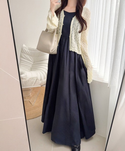 mily bilet(ミウィビレット)の「【mily bilet】“涼しげ×あざと可愛い”の最強タッグ♪透かし編みシェル釦付きクロップドカーディガン(長袖)(カーディガン/ボレロ・レディース・ブルー/アイボリー/ブラック・X-LARGE/SMALL/MEDIUM/LARGE)」の6枚目の写真