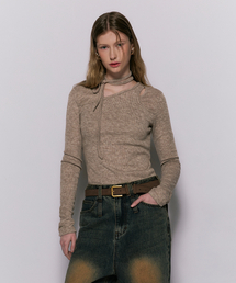 REVERSIBLE LAYERED SLIT RIBBED KNIT BEIGE