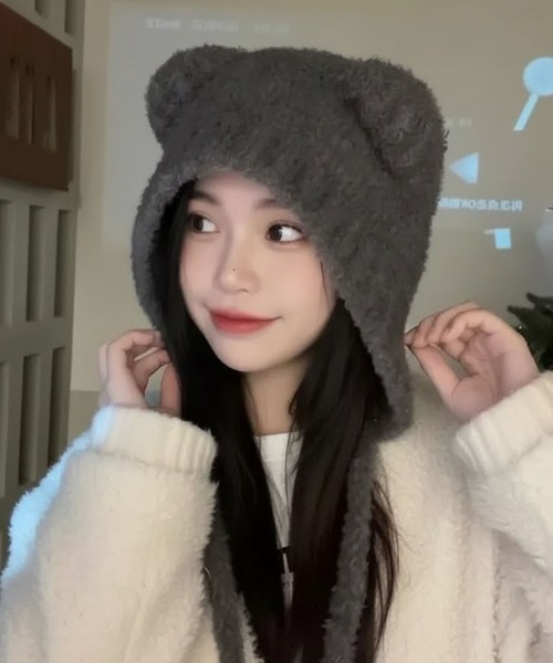 VIBGYOR（ヴィブジョー）の「【EIZZ/アイズ】耳デザイン 紐付き ニットキャップ（ニットキャップ/ビーニー・レディース・ブラック/ブラウン/ホワイト/チャコール・FREE）」の7枚目の写真