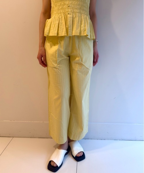sara mallika(サラ マリカ)の「COTTON STRIPE JAQUARD LADDER LACE PANTS(その他パンツ・レディース・イエロー/グリーン・M/S)」の1枚目の写真