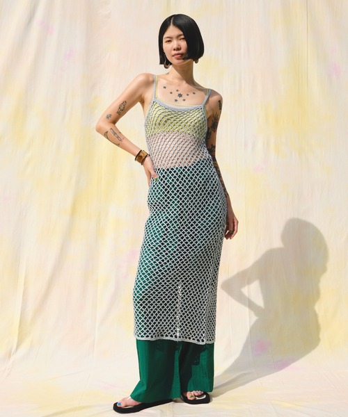 sara mallika(サラ マリカ)の「COTTON STRIPE JAQUARD LADDER LACE PANTS(その他パンツ・レディース・イエロー/グリーン・M/S)」の2枚目の写真