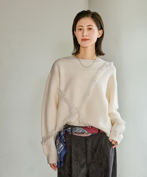 LAKOLE(ラコレ)の「6ゲージフリンジジャガードニットプルオーバー / 613124(ニット/セーター・レディース・ラベンダー/グレー/アイボリー・FREE)」の10枚目の写真