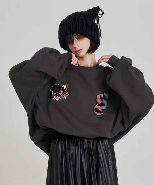 SeeSew(シーソー)の「【UNISEX】NEKOMATA CRUE SWEAT/ネコマタクルースウェット(スウェット・メンズ・ブラック/チャコールグレー/ライトグレー・M/L)」の2枚目の写真