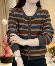 カーディガン/ボレロ（ブラウン/茶色系・ボーダー柄）ファッション通販