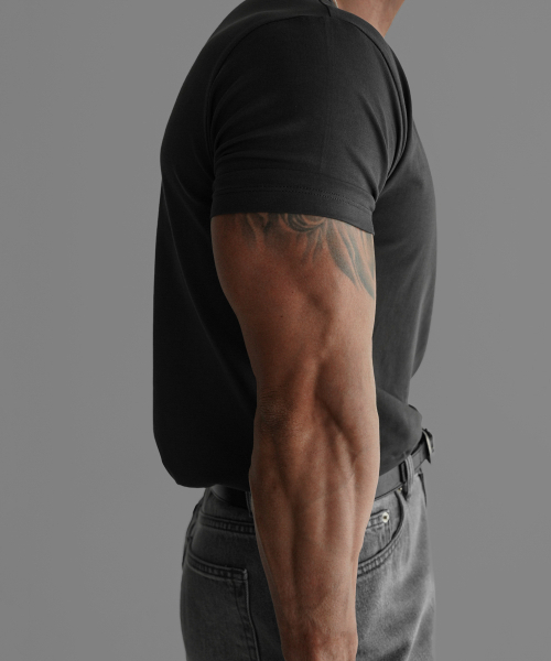 BOWLOW PRODUCT（バウロープロダクト）の「プレミアムコットンマッスルフィット半袖Tシャツ[チャコール]（Tシャツ/カットソー・メンズ・その他・MEDIUM/LARGE/X-LARGE）」の4枚目の写真