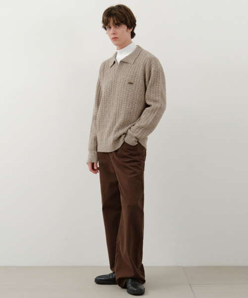 WEDNESDAY OASIS（ウェンズデーオアシス）の「ブリティッシュケーブルオープンカラーニット_BEIGE(WC25-KN74)（ニット/セーター・メンズ・ベージュ・MEDIUM/LARGE）」の3枚目の写真