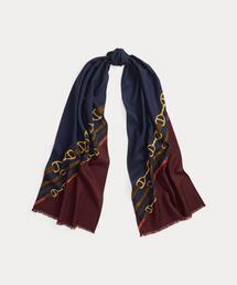 Ralph Lauren／大判スカーフ／メダルプリント／ネイビー／マルチカラー LAUREN RALPH LAUREN（ローレン ラルフローレン） スカーフ バンダナ