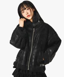 PIECEMAKER（ピースメーカー）の「CRACK LEATHER FLEECE MUSTANG (BLACK)（ダウンジャケット/コート）」