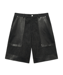 UNGIMMICK（アンジミック）の「LEATHER MIX DENIM BERMUDA SHORTS (BLACK)（その他パンツ）」