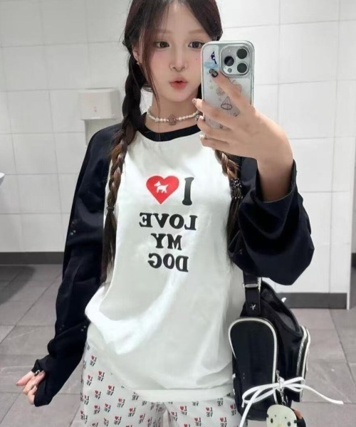 SHEPP(シープ)の「【26年春新作】ラブロゴプリントラグランロンT(Tシャツ/カットソー・レディース・ホワイト・M/L)」の7枚目の写真
