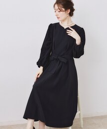 couture brooch | 【ハレの日・通勤】レース袖タックフレアワンピース(ワンピース)