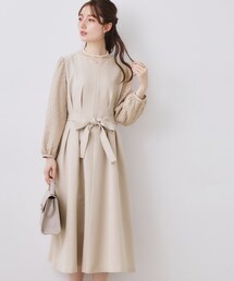 couture brooch | 【ハレの日・通勤】レース袖タックフレアワンピース(ワンピース)