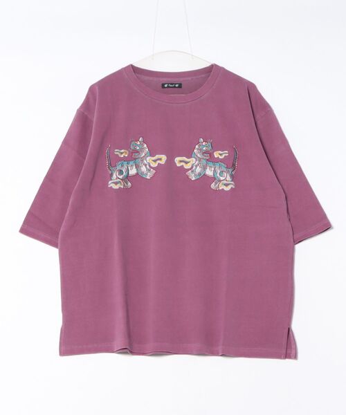 チャイハネ（チャイハネ）の「【チャイハネ】ラオリャンMEN'S刺繍Tシャツ（Tシャツ/カットソー・メンズ・ブラック/パープル/ホワイト・FREE）」の3枚目の写真